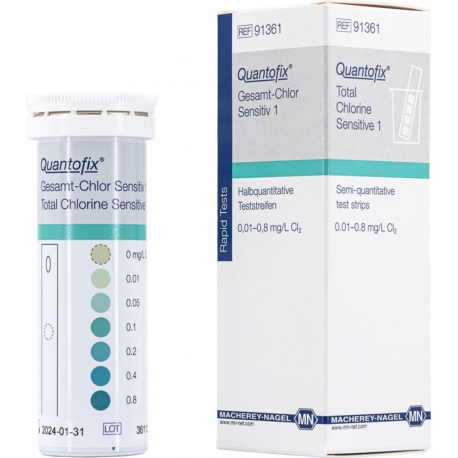 Quantofix Total Chlorine Sensitive 1 Testovacie pásiky na celkový chlór, nízky rozsah, 50 ks